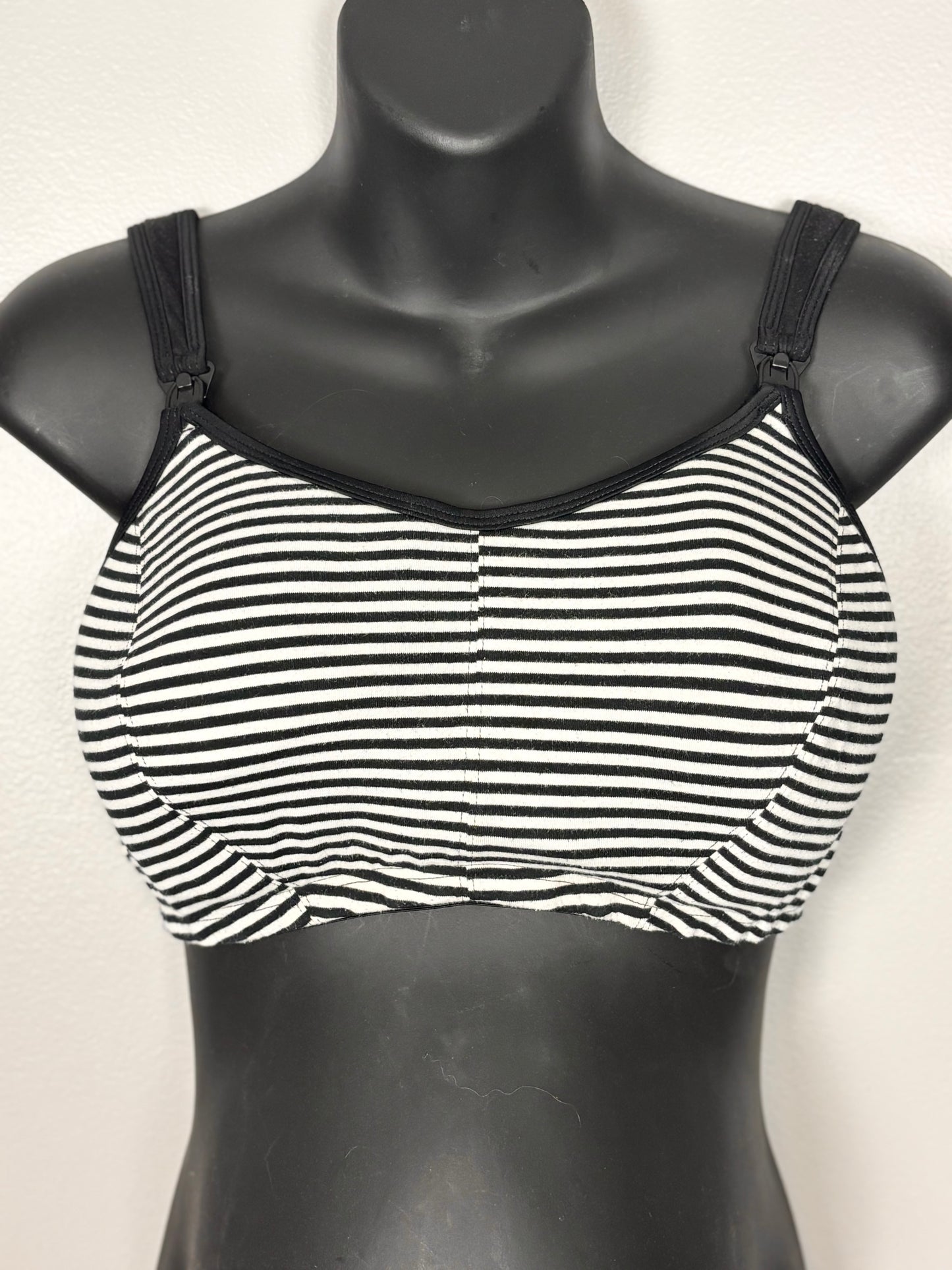 Size 14/XL - Cadenshae Black/White Stripe Nursing Bra