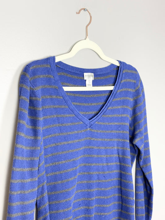 XL - Motherhood Blue & Grey Stripe Sweater