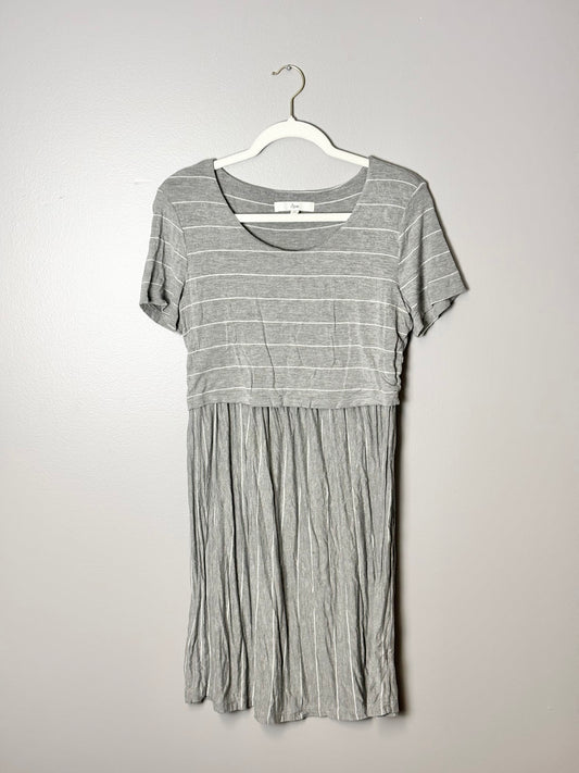 M - Gray Striped Ripe Nursing Dress