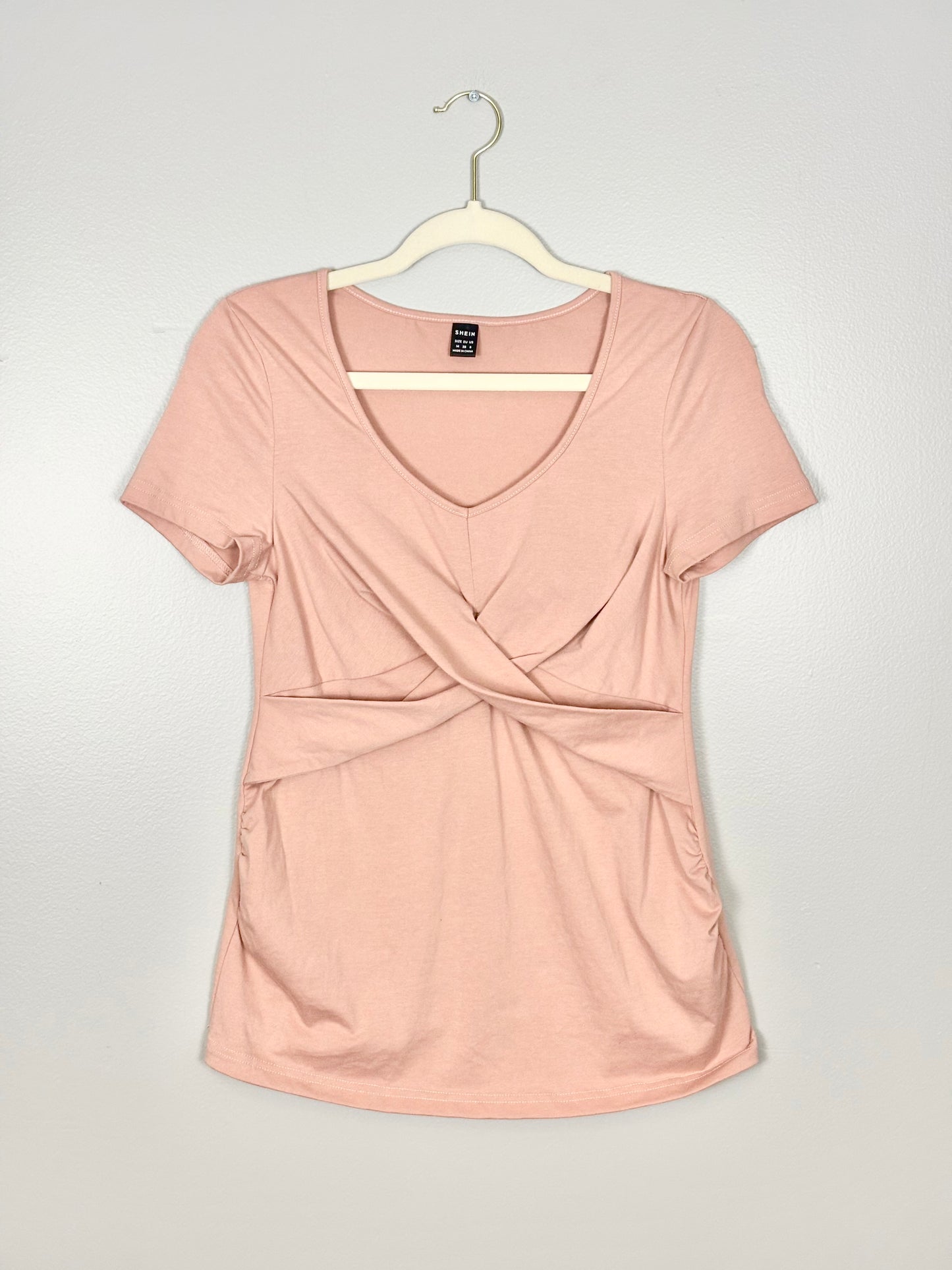 M - SHEIN Soft Pink Wrap-Front Shirt