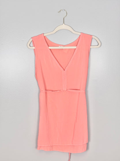 L - Thyme Coral Tie-Waist Sleeveless Top