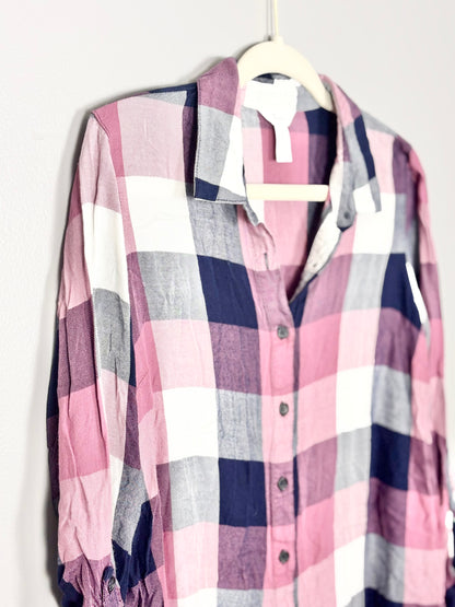 M -  Thyme Pink Plaid Maternity/Nursing Blouse