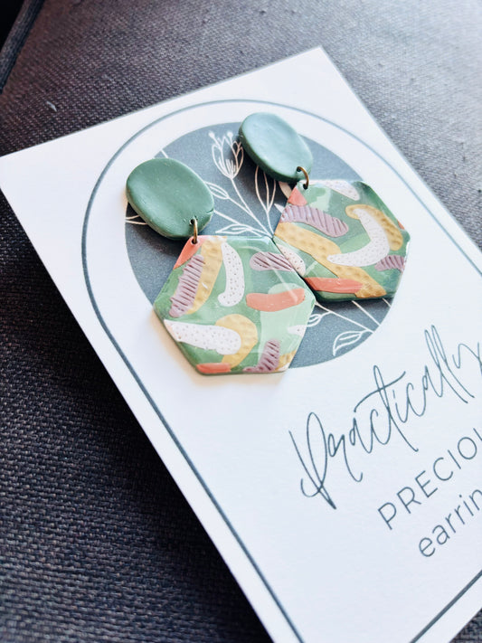 Practically Precious Earrings - Green Hexagon