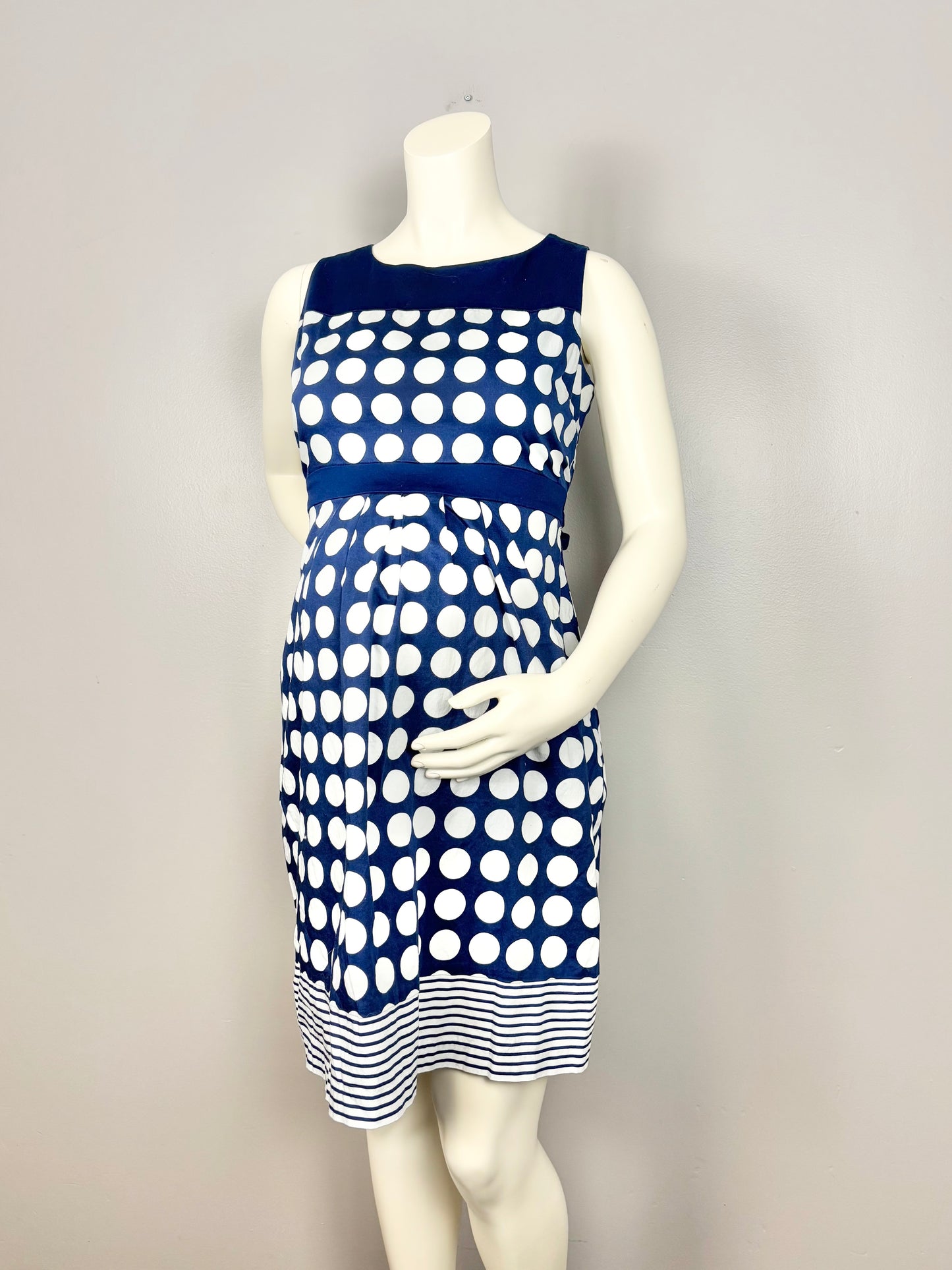 L - Motherhood Blue & White Polka Dot Dress