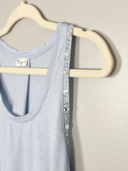 S - Thyme Sky Blue Rhinsetone Detail Sleeveless Top