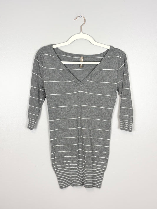 XS - Thyme Grey/White Striped Sweater