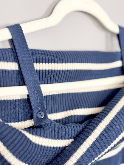 S - Unknown Brand Blue Stripe Off-Shoulder Sweater