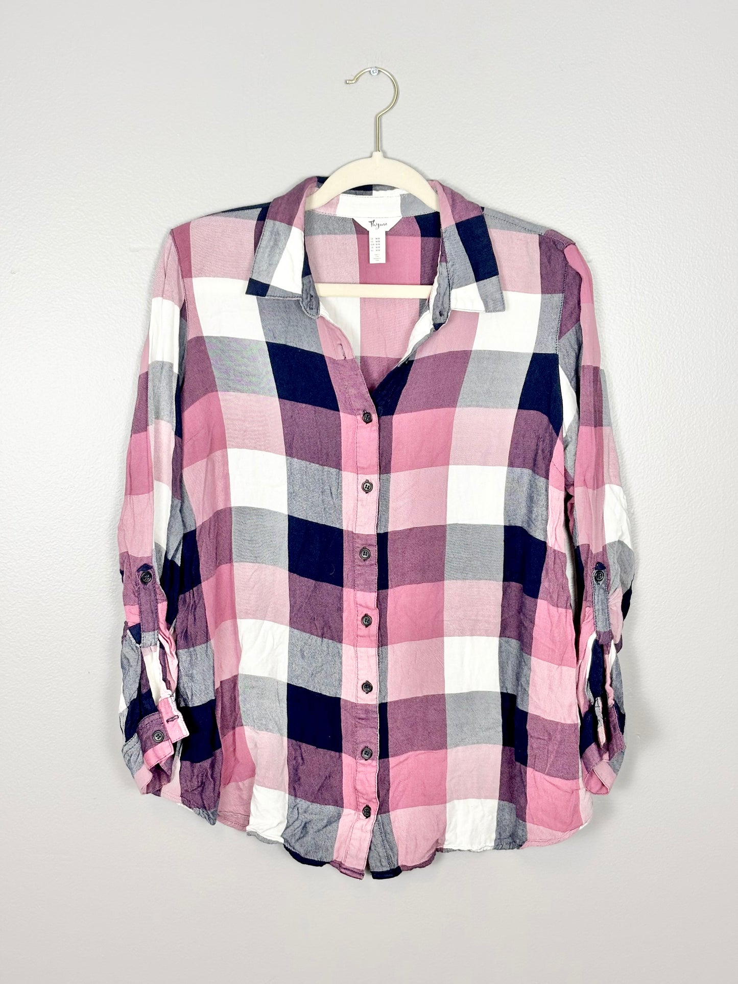 M -  Thyme Pink Plaid Maternity/Nursing Blouse