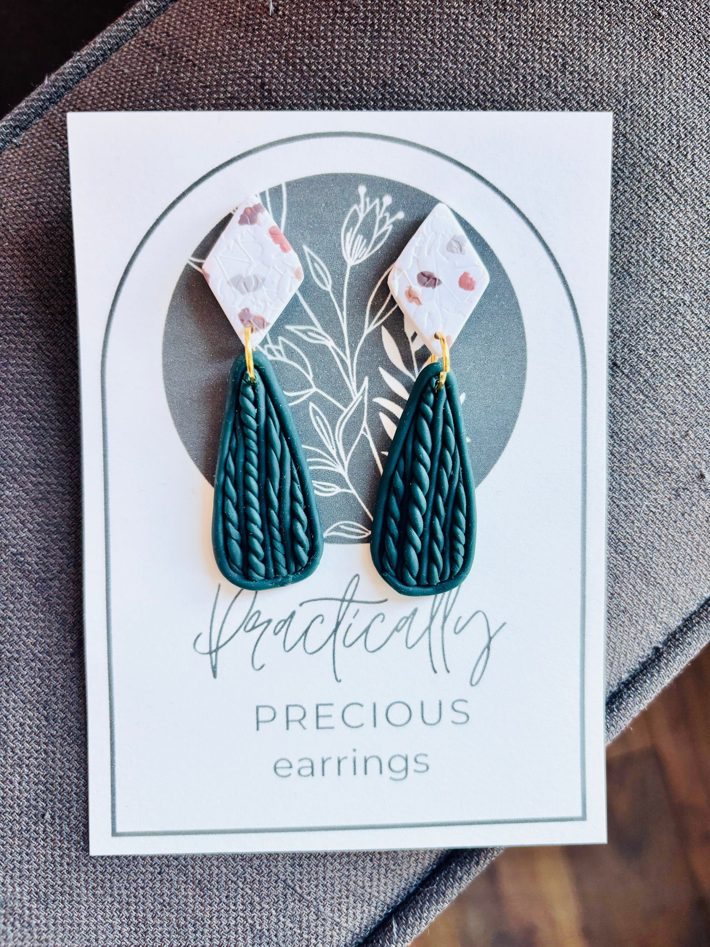 Practically Precious Earrings - Pine Cableknit