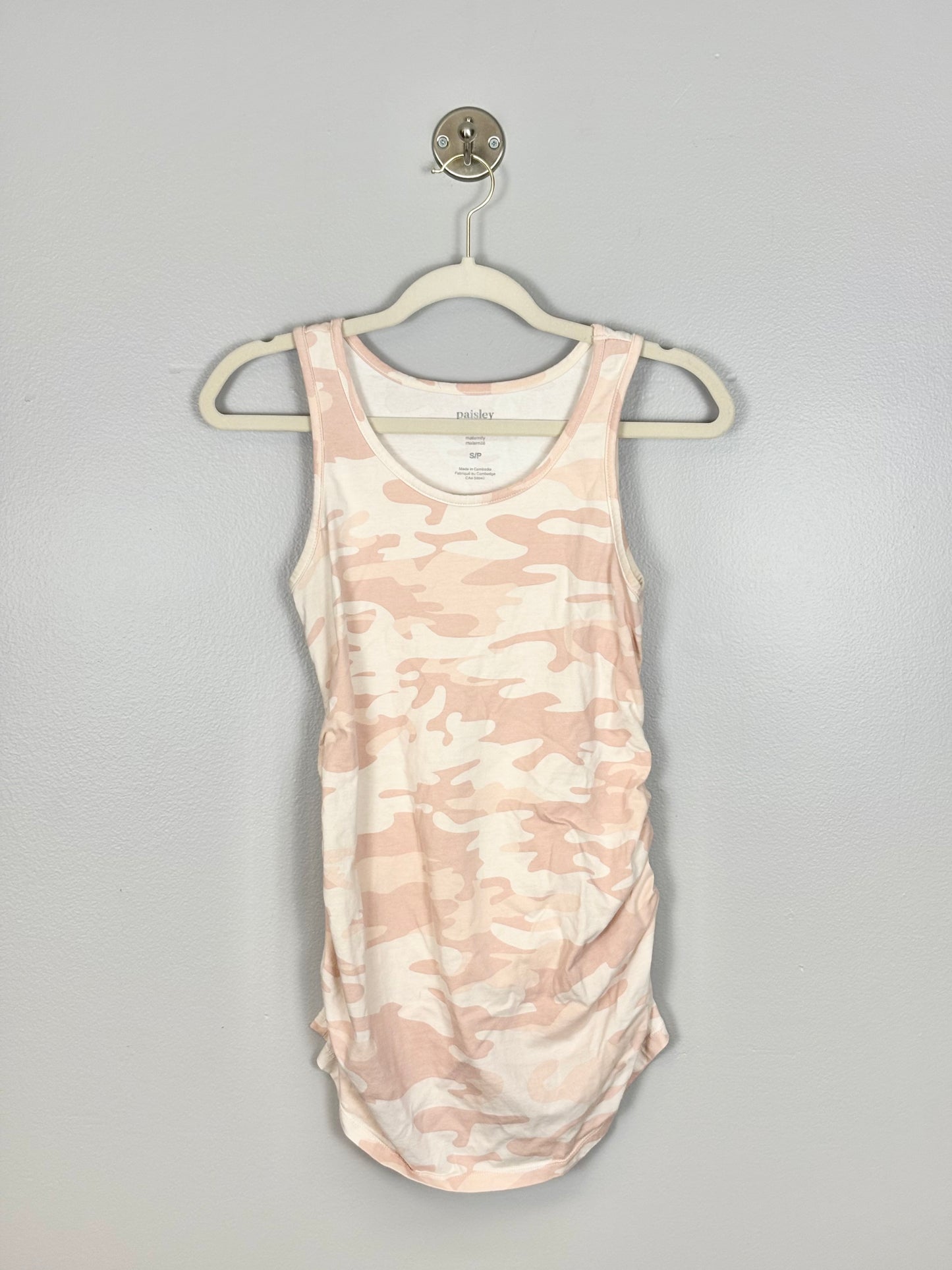 S - Paisley Sky Camo Pink Shirred Tank