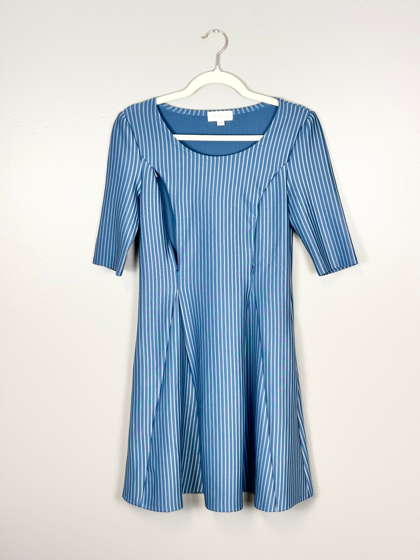 M - Sweet Mommy Blue Pinstripe Nursing Dress