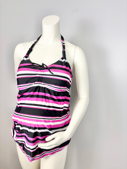 XL - Motherhood Pink & Black Striped Swim Top