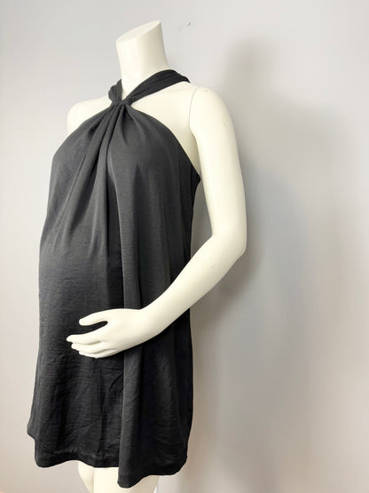 XL - Thyme Black Satin Halter Dress