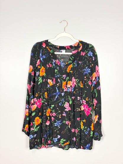 L - Old Navy Black Floral Blouse