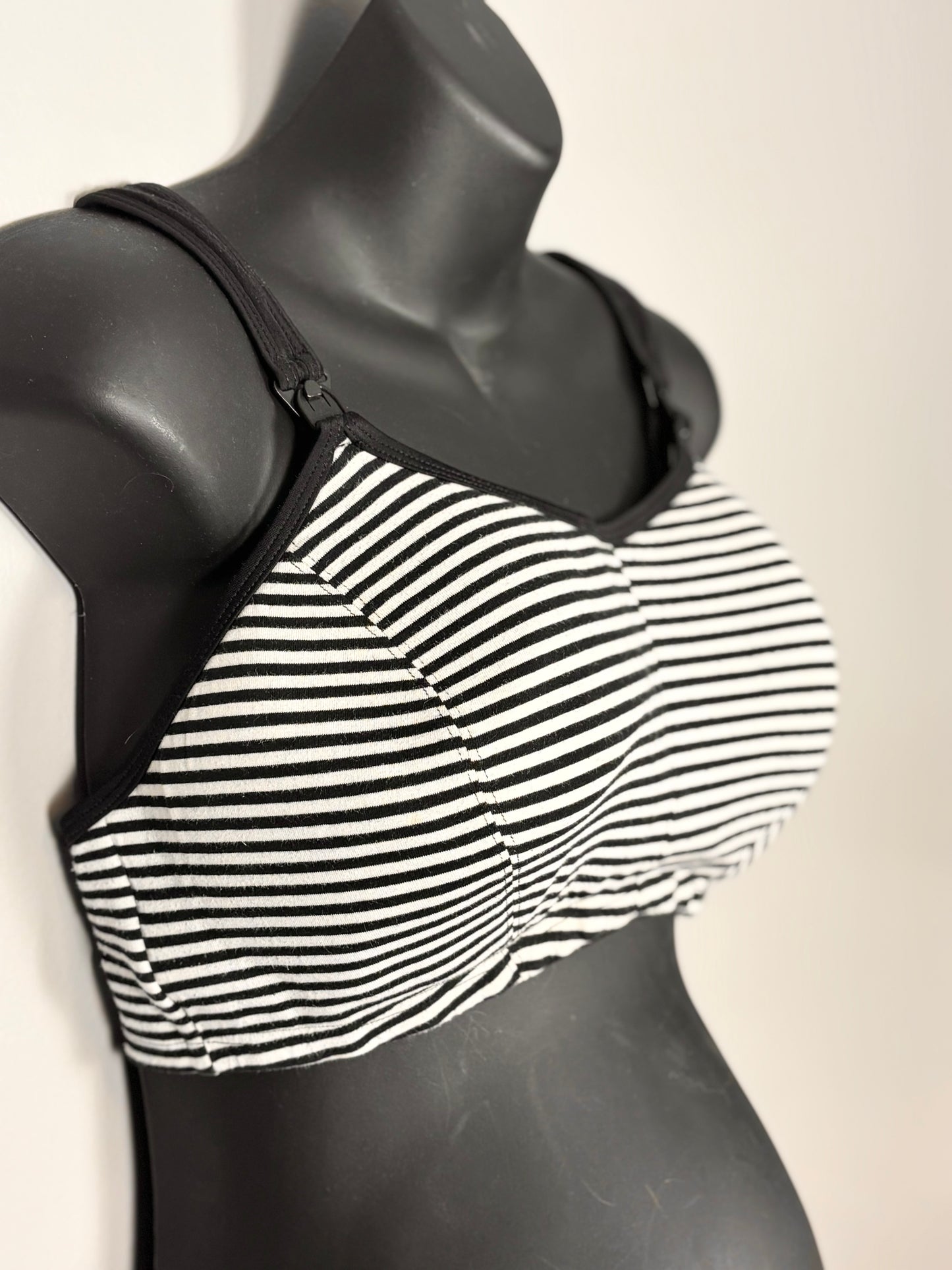 Size 14/XL - Cadenshae Black/White Stripe Nursing Bra