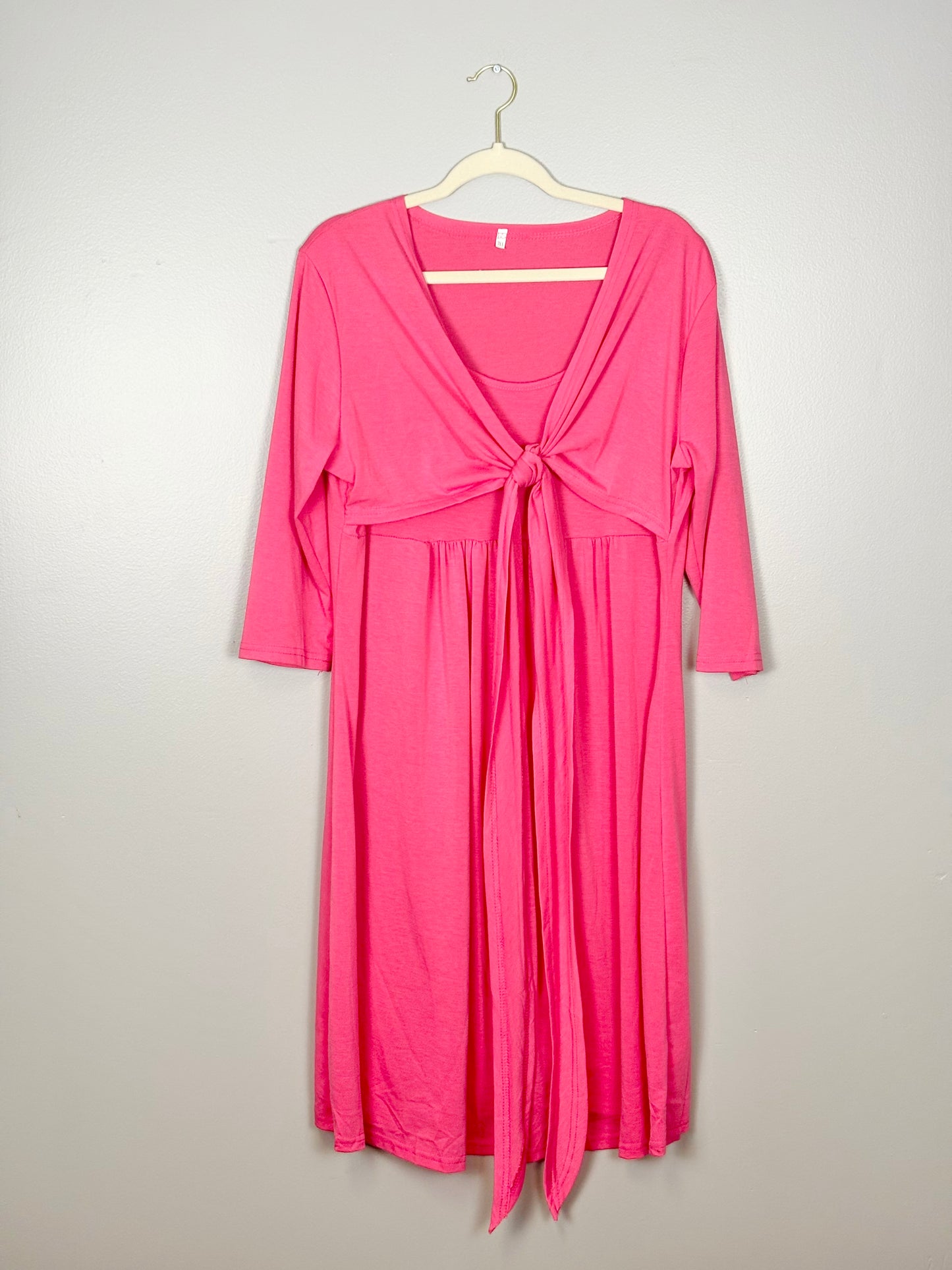 XXL - Unknown Brand Tie-Front Fuchsia Midi Dress