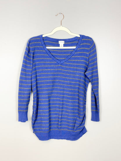 XL - Motherhood Blue & Grey Stripe Sweater