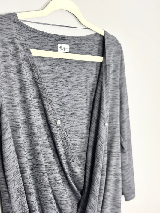 S - Thyme Grey Wrap Top