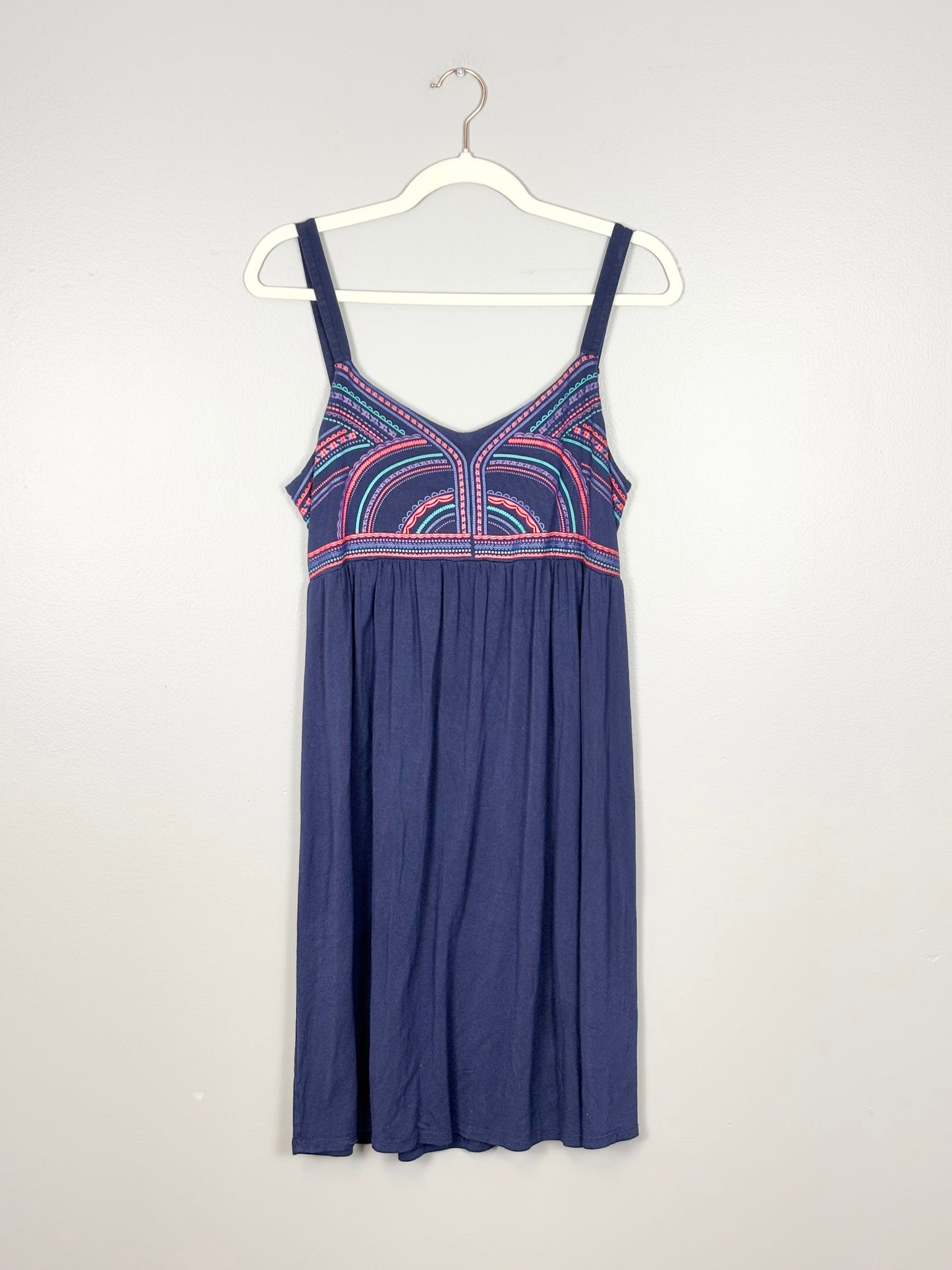 S - Thyme Navy Embroidered-Look Dress