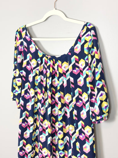 M - Pink Blush Rainbow Geometric Dress