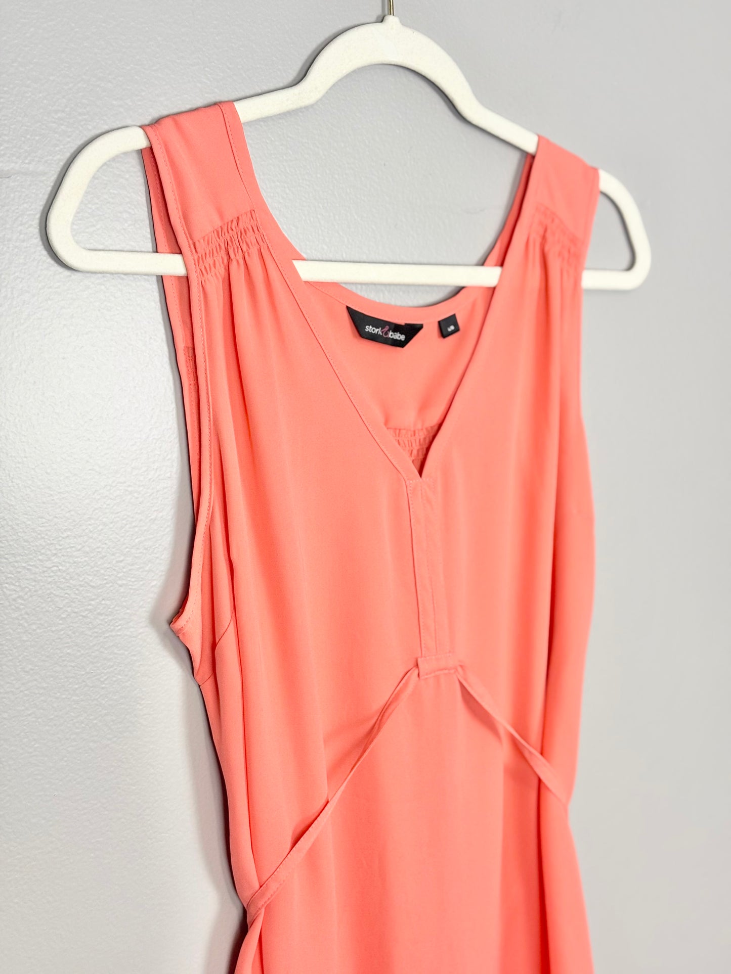 L - Stork & Babe Coral Tie-Waist Sleeveless Tunic