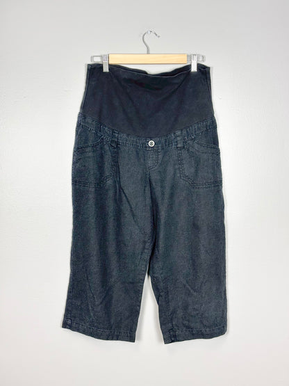 L - Thyme Dark Grey Linen Capri