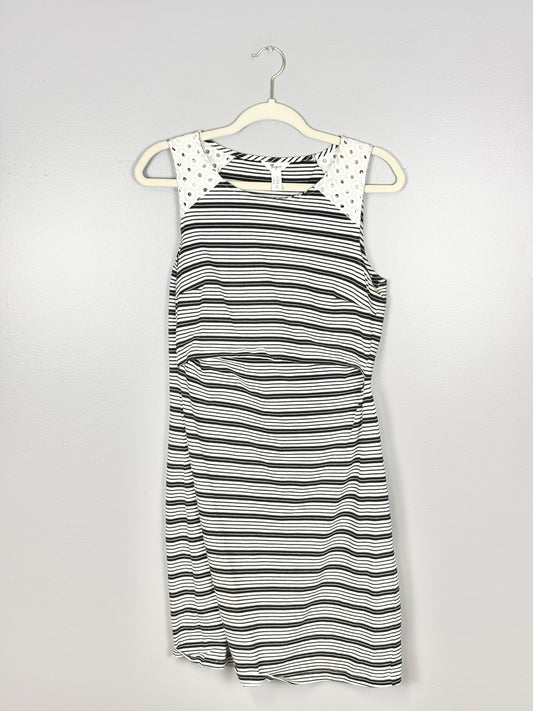 XS - Thyme Black & White Striped Nursing Dress