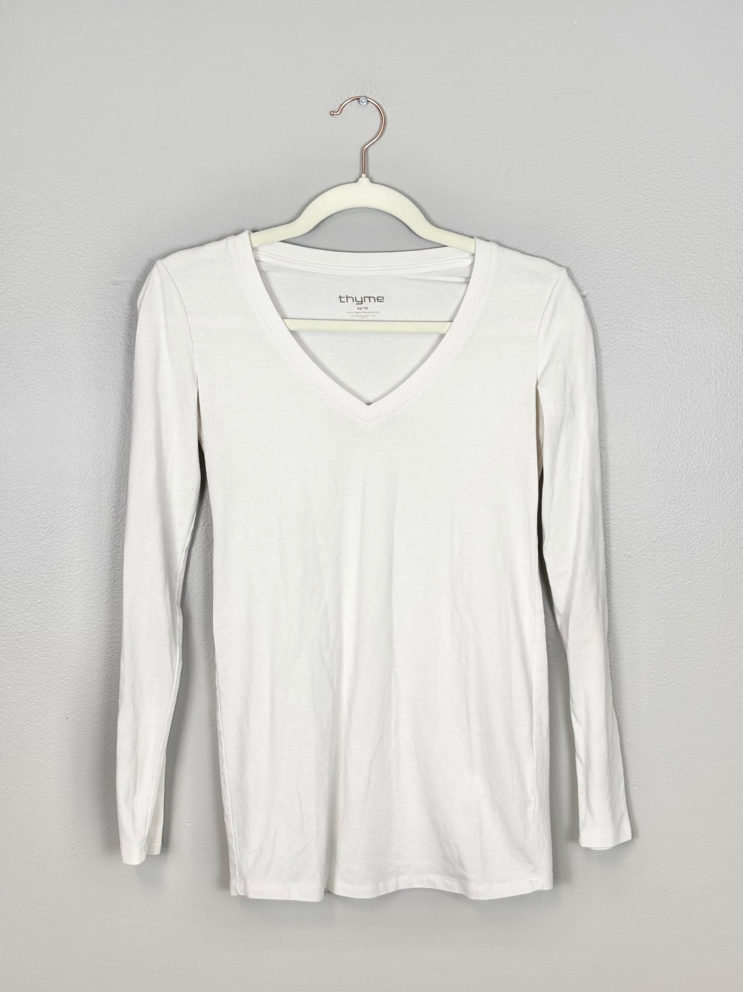 XS - Thyme Basic White Long Sleeved Shirt