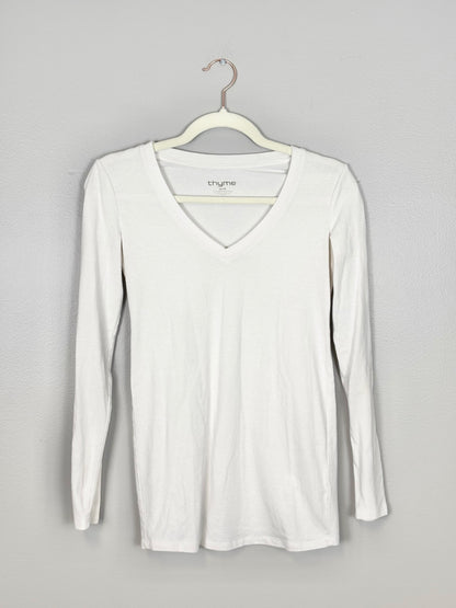 XS - Thyme Basic White Long Sleeved Shirt