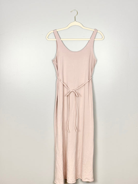 M - H & M Tie-Waist Soft Pink Midi Dress