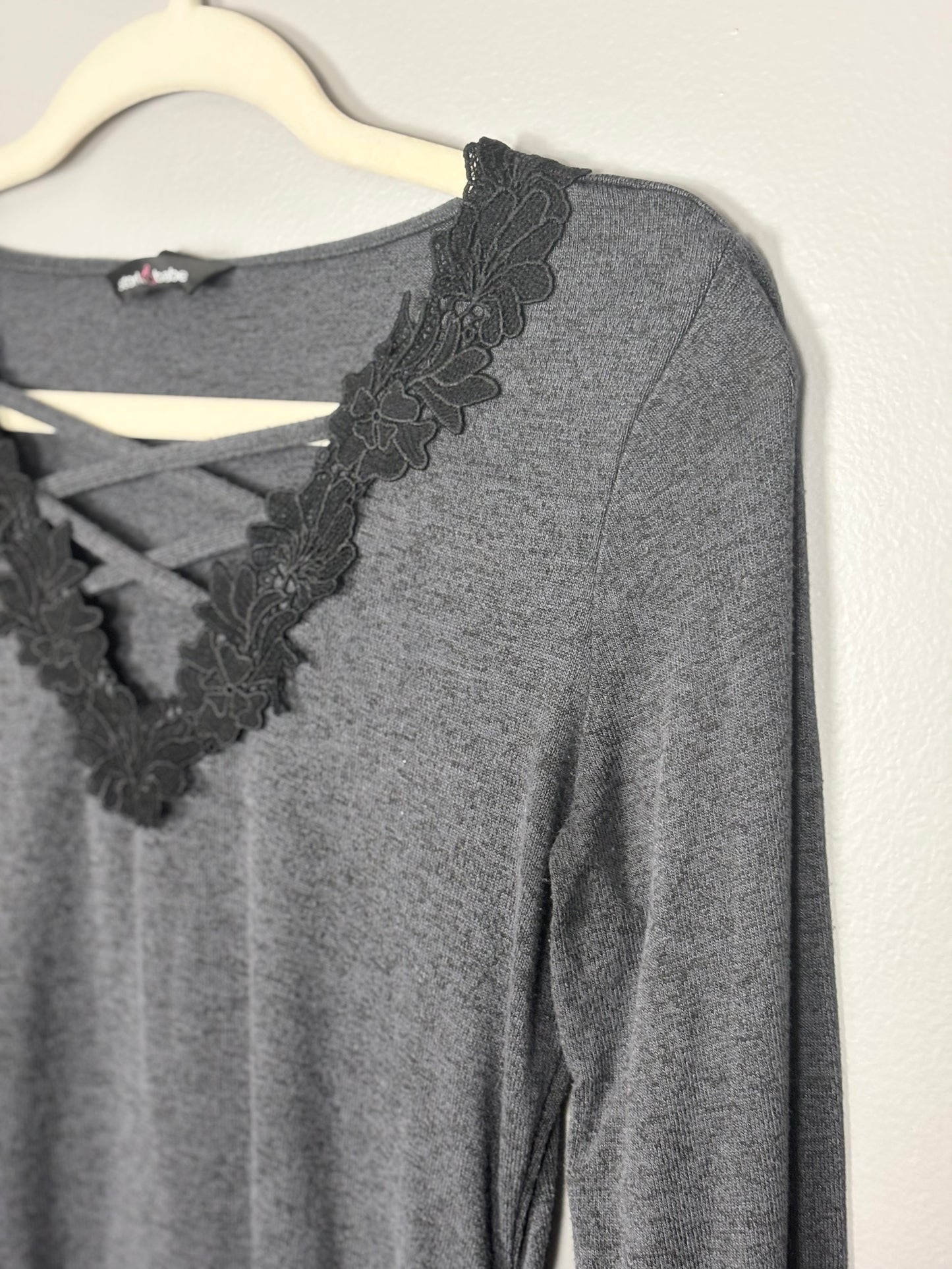 S - Stork & Babe Black Lace Long-Sleeve Maternity Top