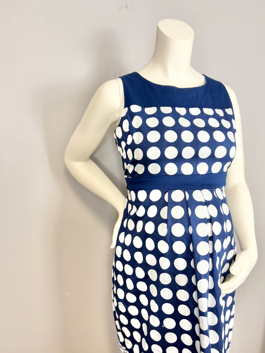 L - Motherhood Blue & White Polka Dot Dress