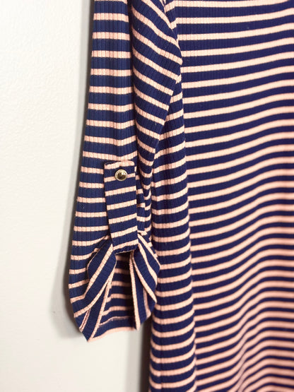 L - Pink Blush Coral/Navy Stripe Swing Dress