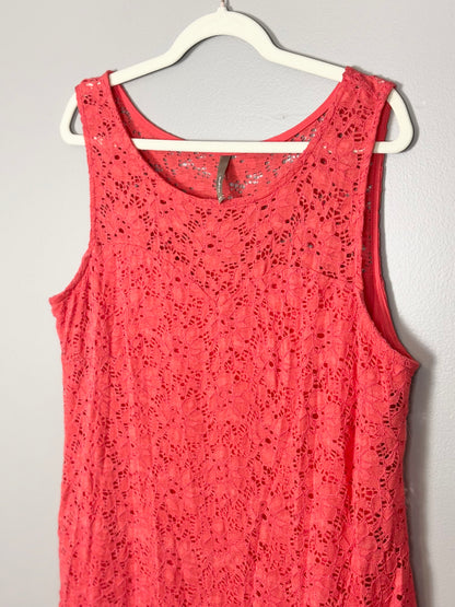 XL - Thyme Coral Lace Shift Dress