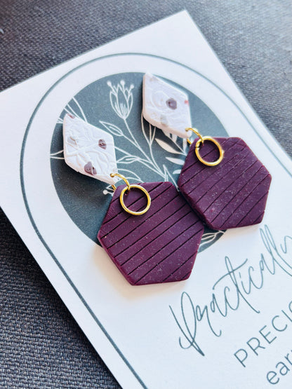 Practically Precious Earrings - Aubergine Hexagon