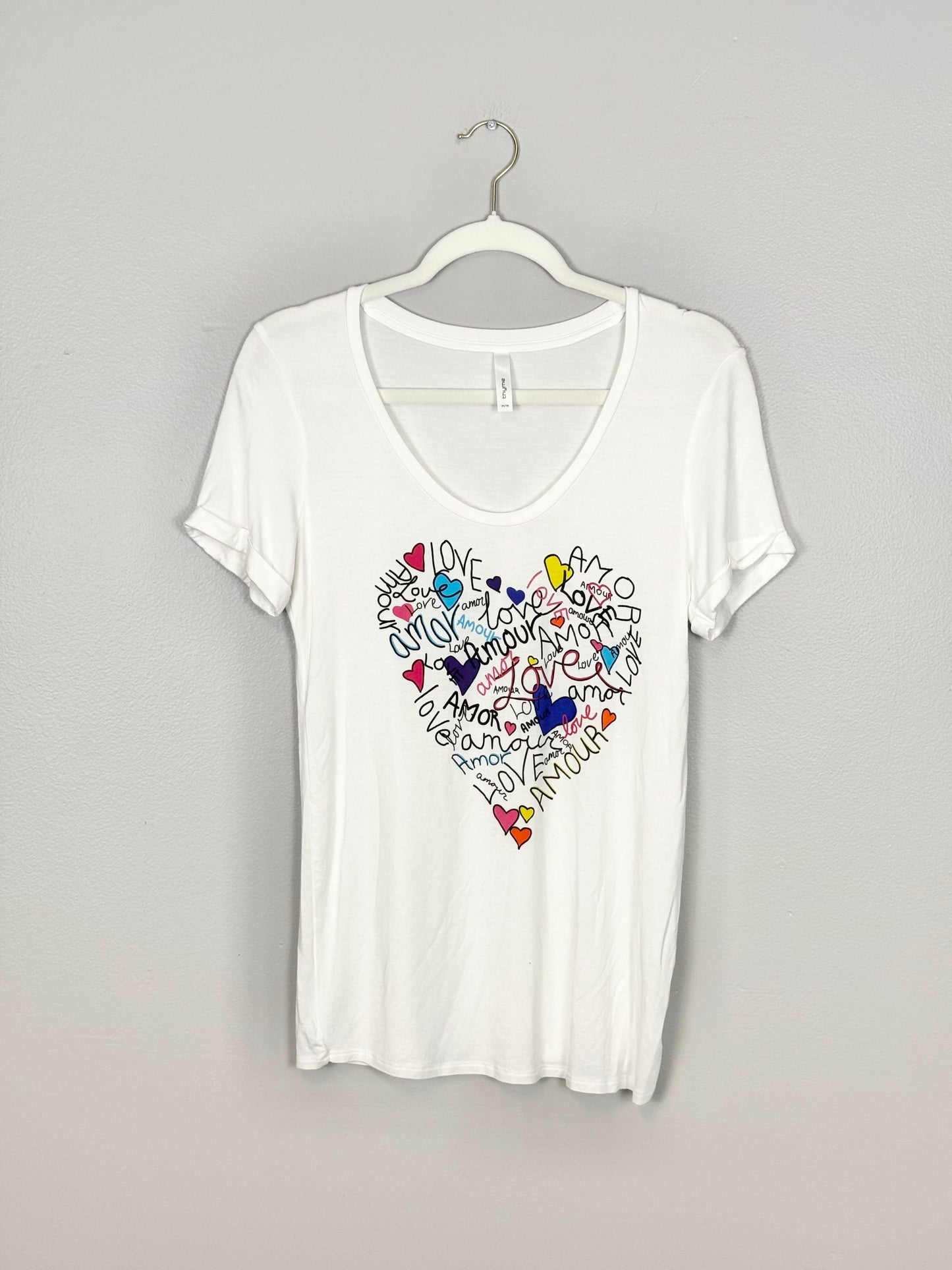 M - Thyme “Love” Heart Print Shirt