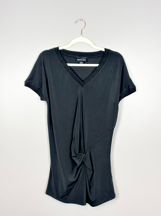 XS - Stork & Babe Tie Front Black Top