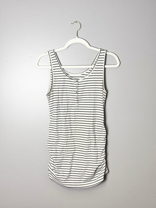 L - Cream/Black Striped Old Navy Maternity Shirred Tank