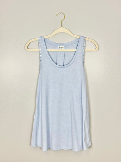 S - Thyme Sky Blue Rhinsetone Detail Sleeveless Top