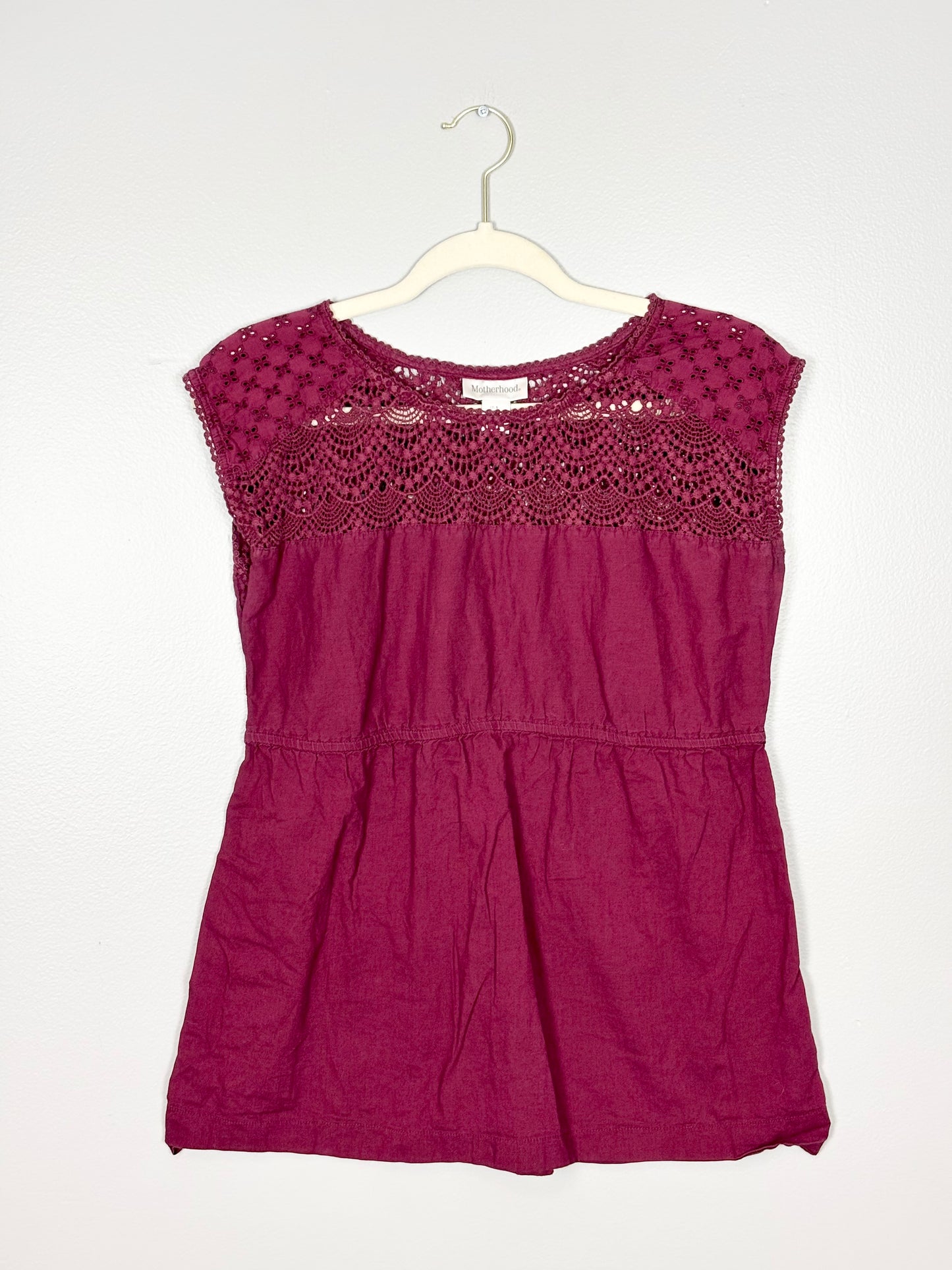 S - Motherhood Cranberry Crochet Top