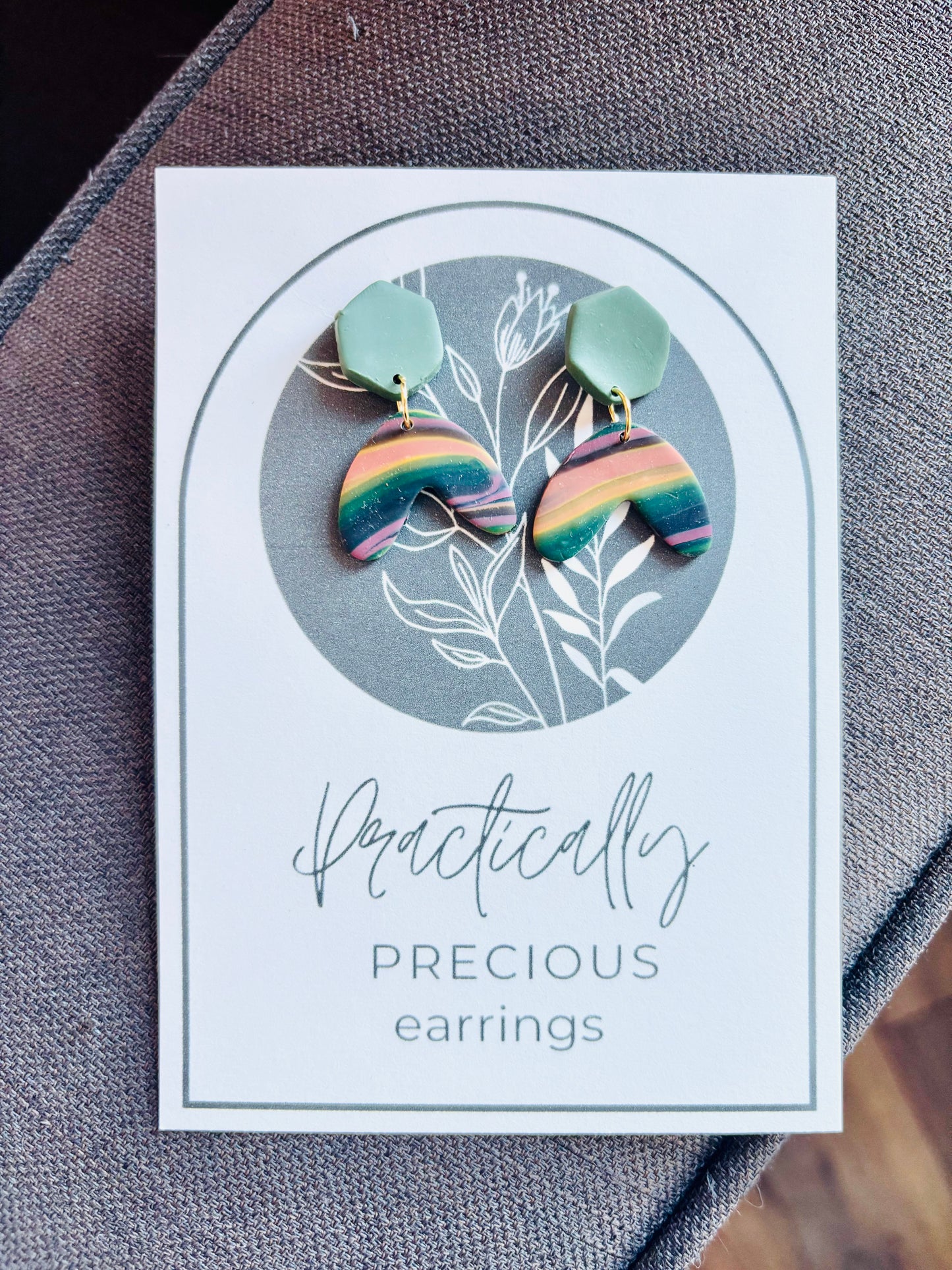 Practically Precious Earrings - Hexagon & Rainbow Wishbone