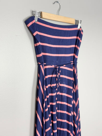 XL - Motherhood Strapless Navy & Pink Stripe Dress