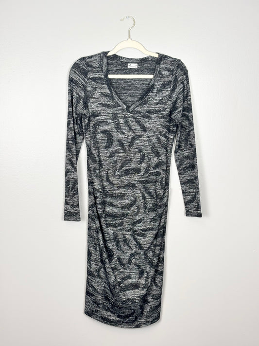 S - Thyme Grey Feather Maternity Dress