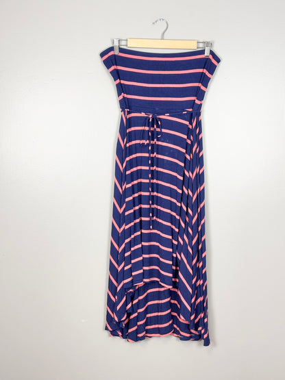 XL - Motherhood Strapless Navy & Pink Stripe Dress