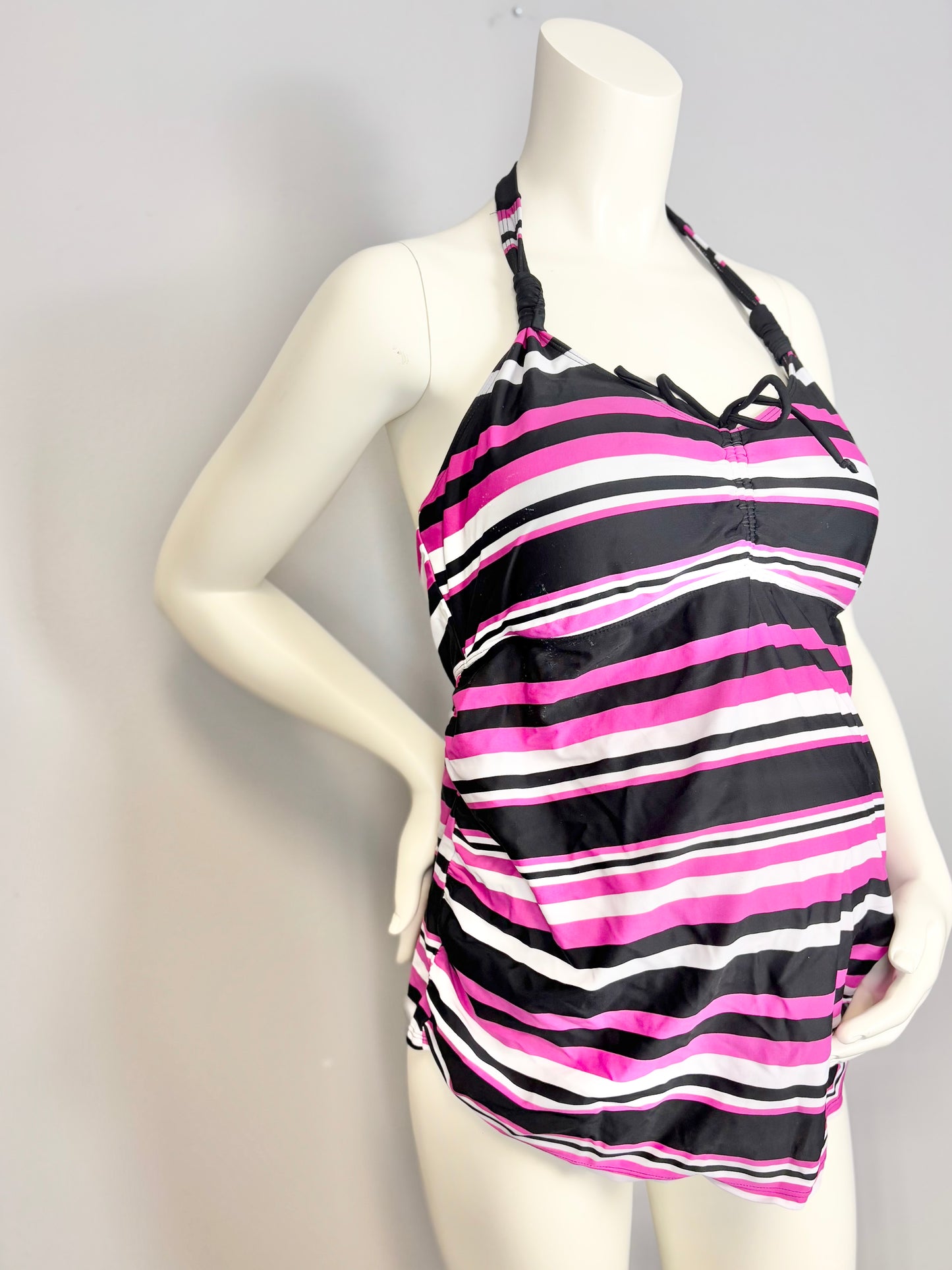 XL - Motherhood Pink & Black Striped Swim Top