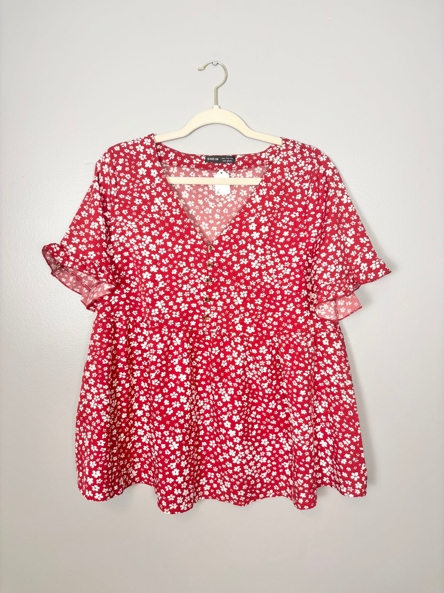 M - SHEIN Maternity Red Floral Blouse