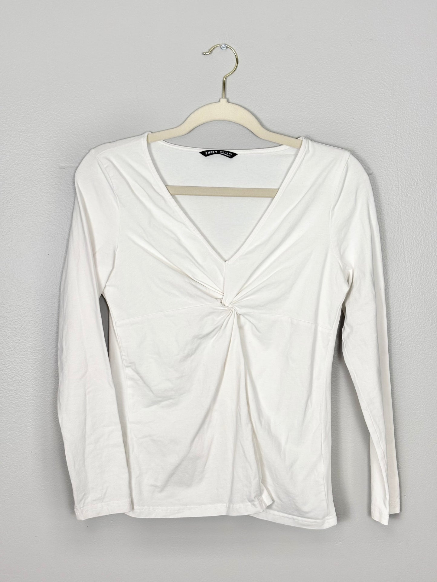 S - SHEIN Basic White Cross Front Shirt