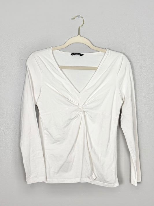 S - SHEIN Basic White Cross Front Shirt