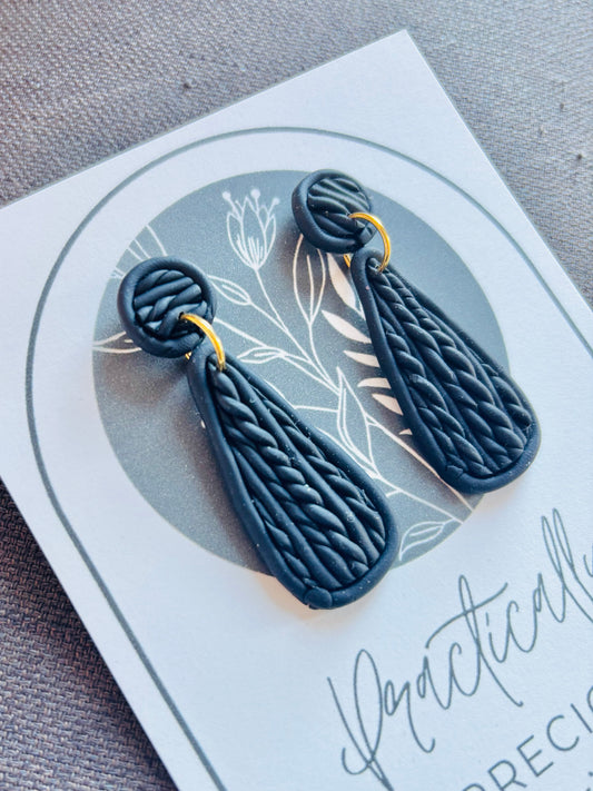 Practically Precious Earrings - Black Cableknit